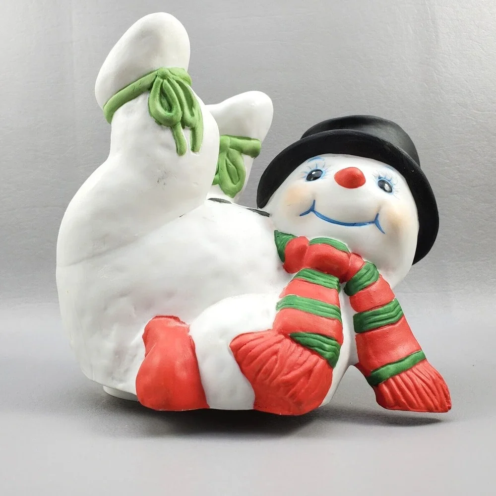Snowman Music Box Ceramic Plays Frosty the Snowman Christmas Holiday Decor Vtg